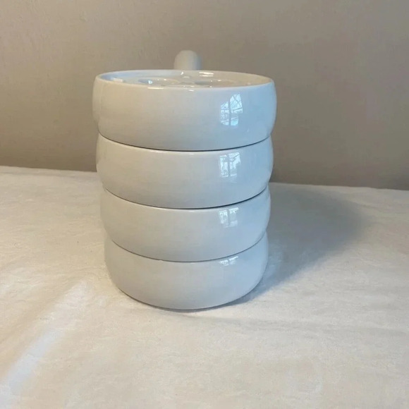 4 pc Escargot Snail Dishes 6 Hole White Porcelain with Handle 7 3/4 in - Picture 6 of 8